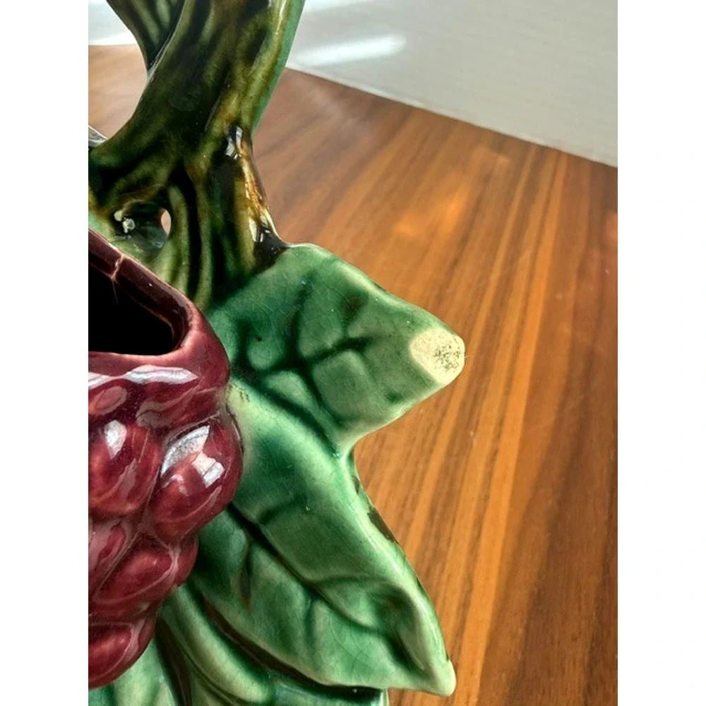 (2) Vintage Mccoy Wall Pocket Planters Pear & Grapes Glossy Fruit MCM -READ